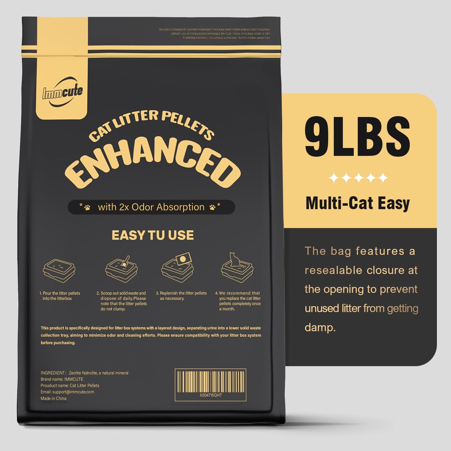 Enhanced Cat Litter Pellets 9 lbs, Long-Lasting Odor Control, Generic Litter Pellets Refills Exclusively for Dual-Layer Litter Box Systems, Zeolite, Non-climping Litter, Not Low-Tracking