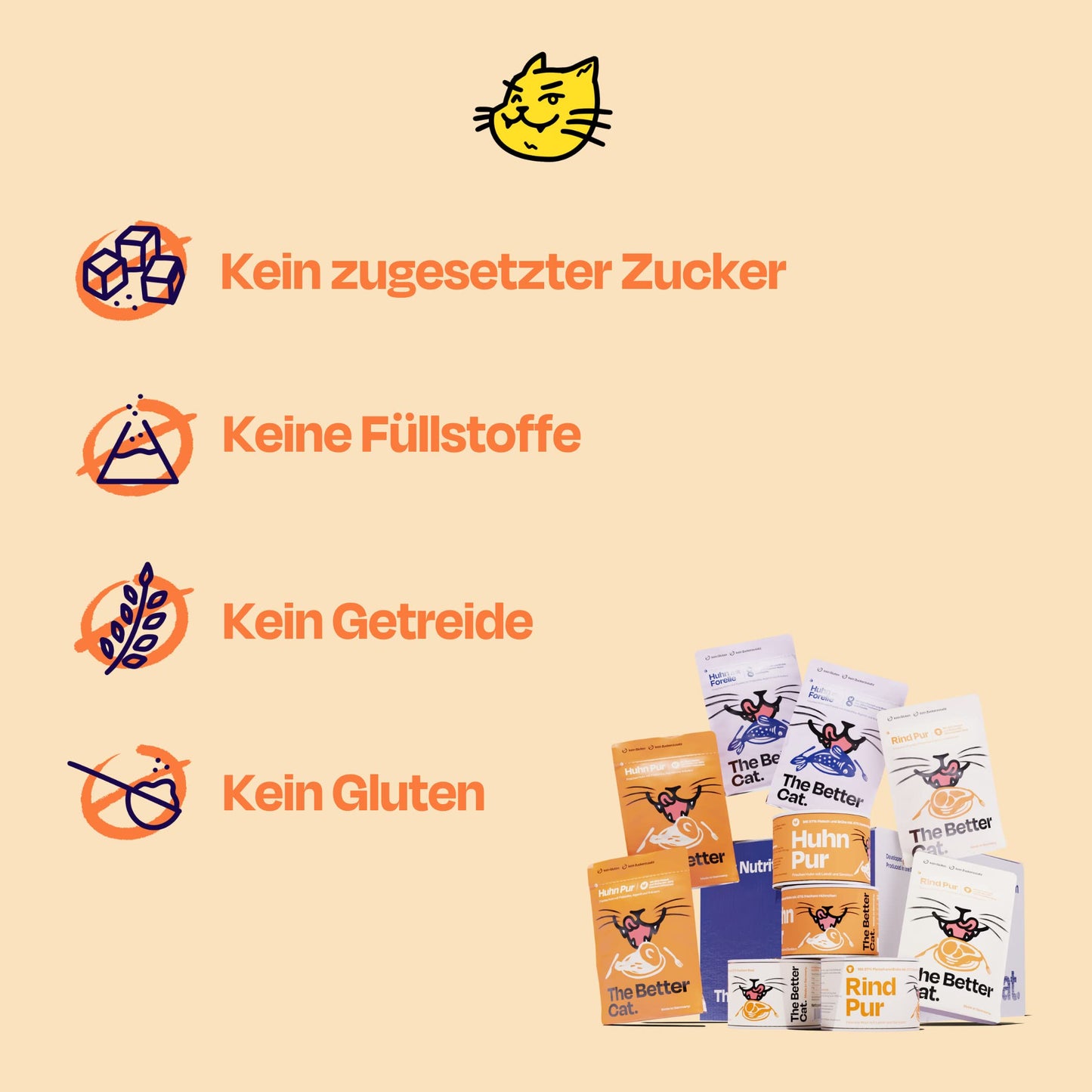 The Better Cat - Getreidefreies Nassfutter mit extra hohem Fleischanteil - Premium Katzenfutter ohne Getreide und ohne Zucker mit Präbiotika (Huhn)