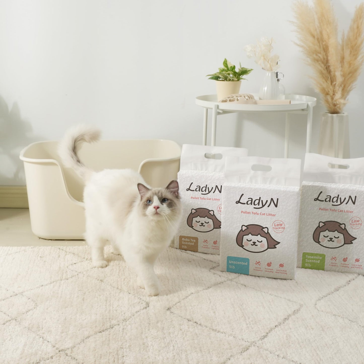 Lady N Pellet Tofu Cat Litter, Strong Clumping Ultra Absorbent, Dust-Free Low Tracking, Enviro-probiotic and Activated Carbon for Odor Control 9lb