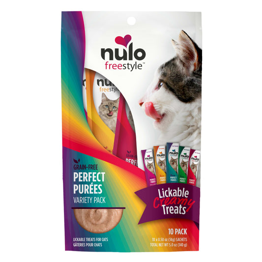 Nulo Freestyle Grain-Free Perfect Purees Premium Wet Cat Treats, Squeezable Meal Topper for Felines, High Moisture Content to Support Hydration, 0.5 Ounces in each Lickable Wet Cat Treat Pouch