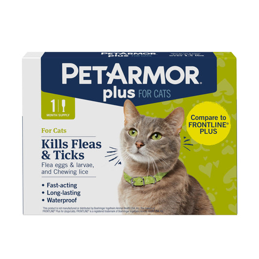 PetArmor Plus Flea and Tick Prevention for Cats, Cat Flea and Tick Treatment, 1 Dose, Waterproof Topical, Fast Acting, Cats Over 1.5 lbs