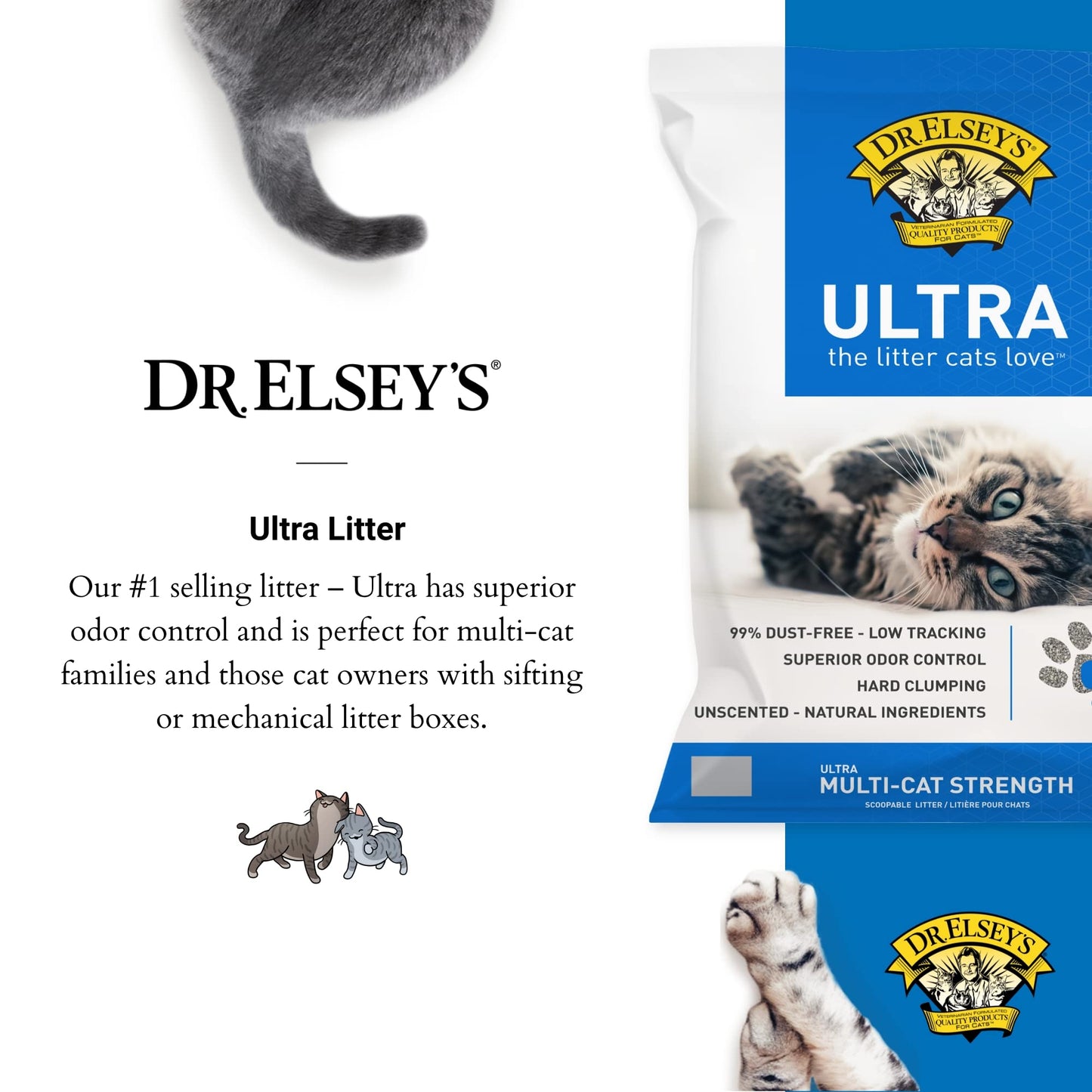 Dr. Elsey's Cat Litter - Premium Unscented Cat Litter w/ Natural Ingredients - Low Dust Superior Odor Control Cat Litter - Hard Clumping Moisture Absorbing Clay Multi Cat Litter (For All Cats - 40lbs)