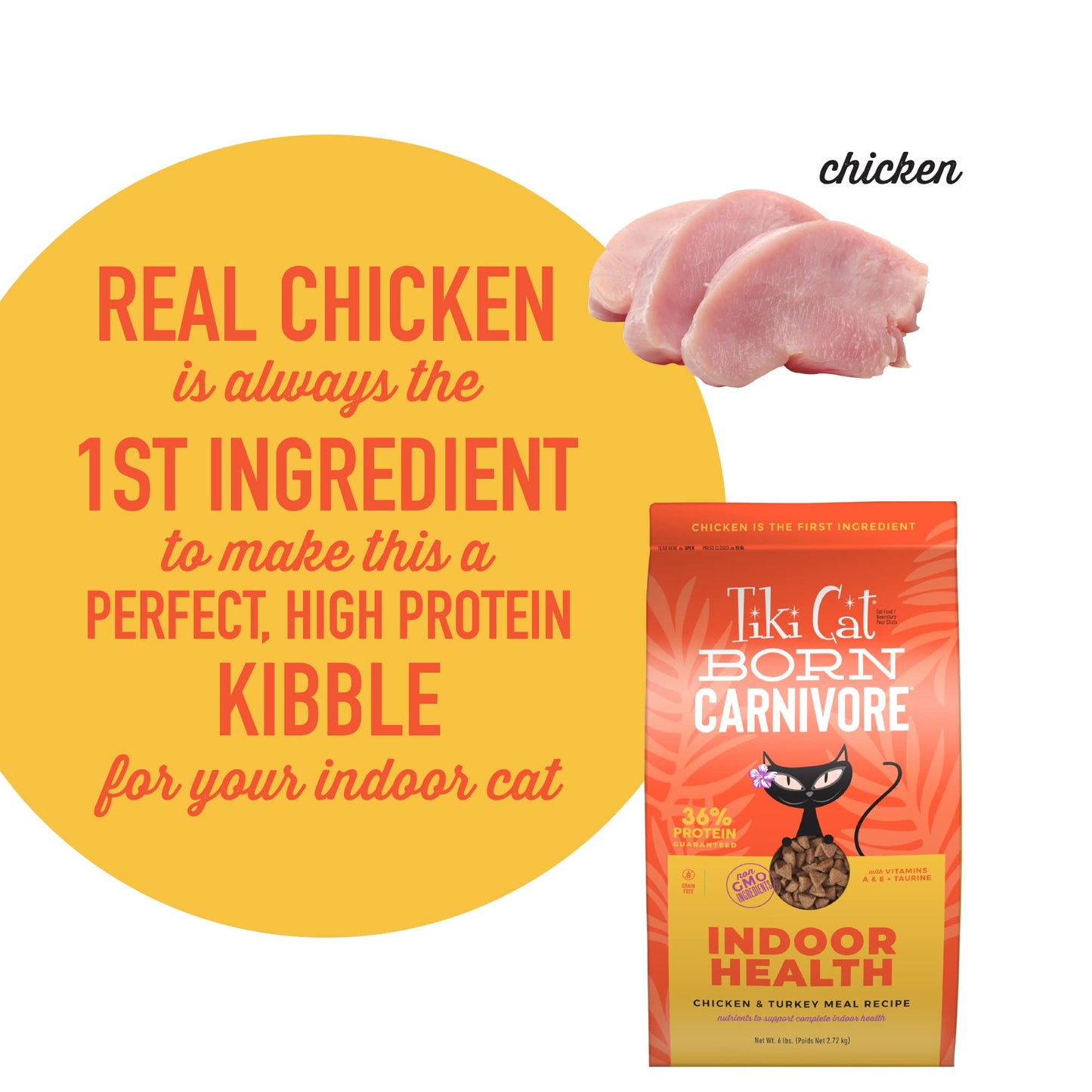 Tiki Cat Born Carnivore Indoor Health, Chicken & Turkey Meal, Grain-Free Baked Kibble to Maximize Nutrients, Dry Cat Food, 6 lbs. Bag