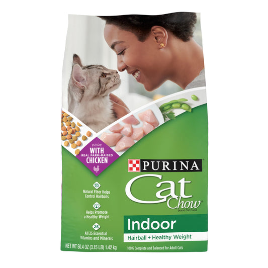 Purina Cat Chow Indoor Dry Cat Food, Hairball + Healthy Weight - (Pack of 4) 3.15 lb. Bags