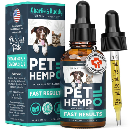 Charlie & Buddy Hemp Оil for Dogs Cats - Helps Pets with Аnxiеty, Pаin, Strеss, Slееp, Аrthritis, Sеizures Rеlief - Нiр Jоint Hеalth - Cаlming Trеats