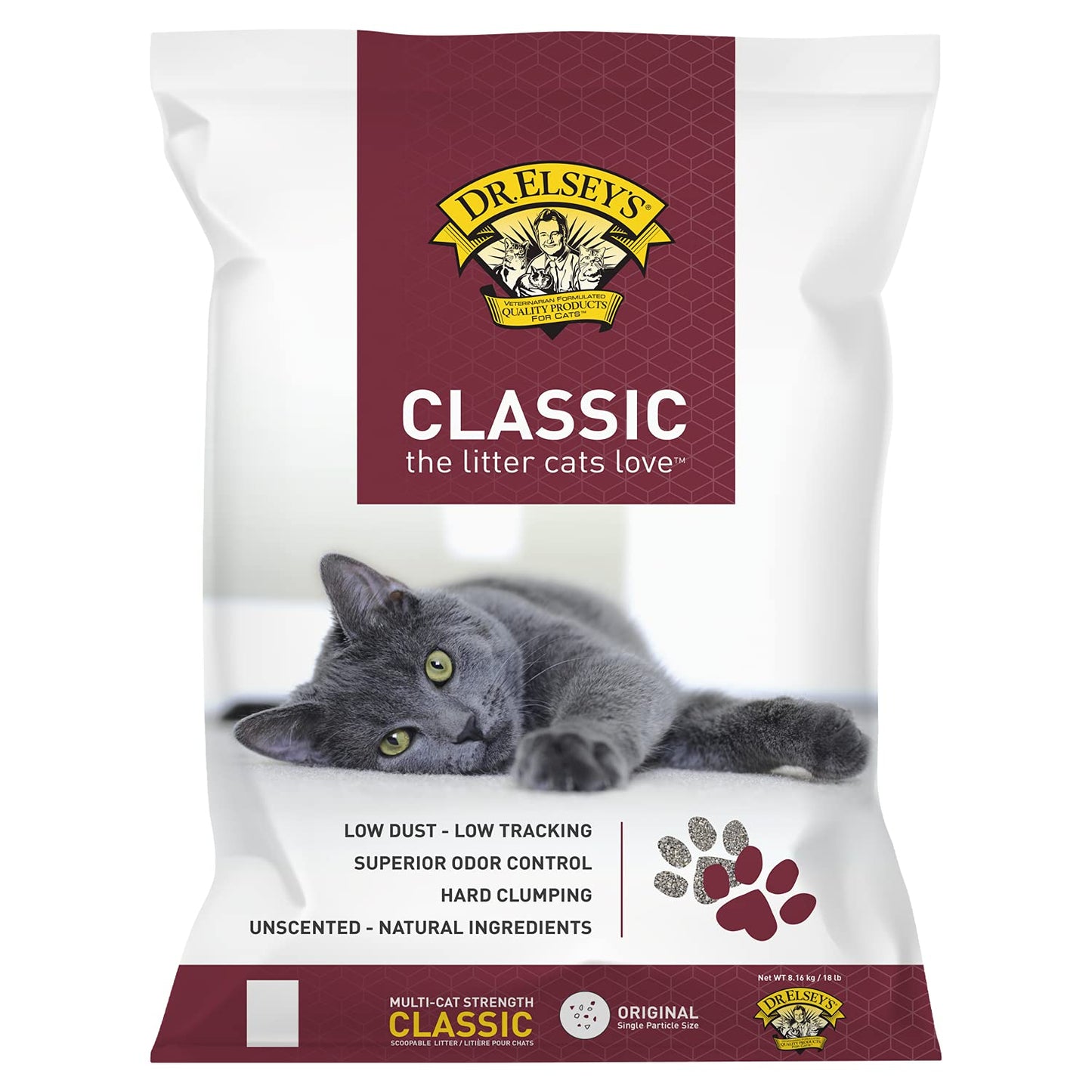 Dr. Elsey's Cat Litter - Unscented Cat Litter w/ Natural Ingredients - Low Dust Superior Odor Control Cat Litter - Hard Clumping Moisture Absorbing Clay Multi Cat Litter (For Adult Cats - 18lbs)