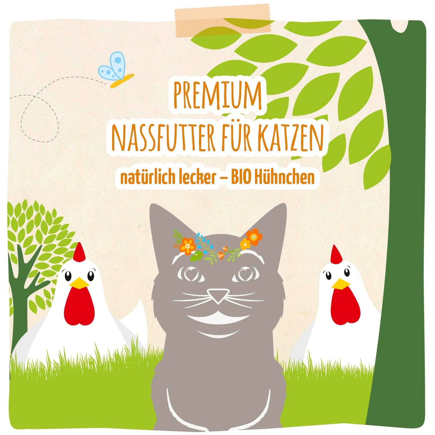 MjAMjAM – Premium Nassfutter für Katzen - natürlich lecker – Bio Hühnchen, 6er Pack (6 x 400g), getreidefrei mit extra viel Fleisch