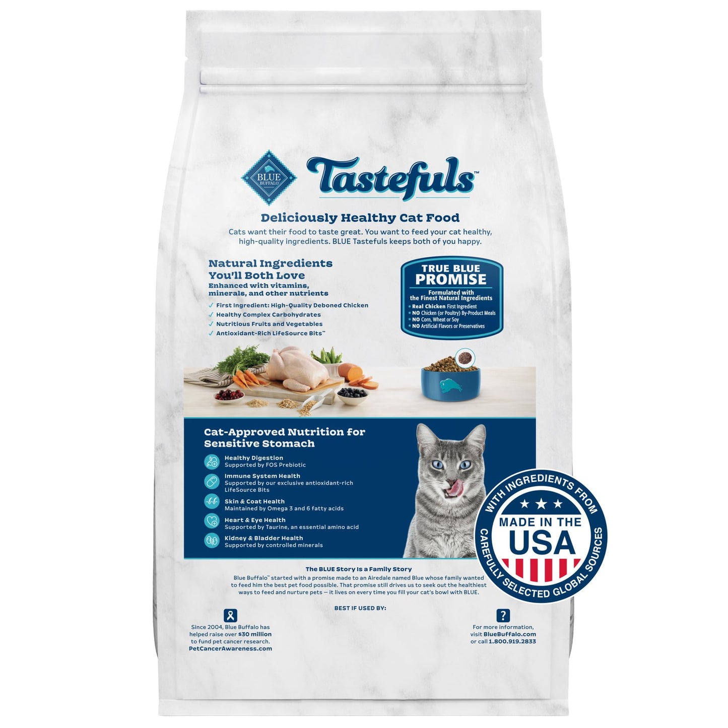 Blue Buffalo Tastefuls Natural Dry Food for Adult Cats, Sensitive Stomach, Chicken & Brown Rice Recipe, 15-lb Bag