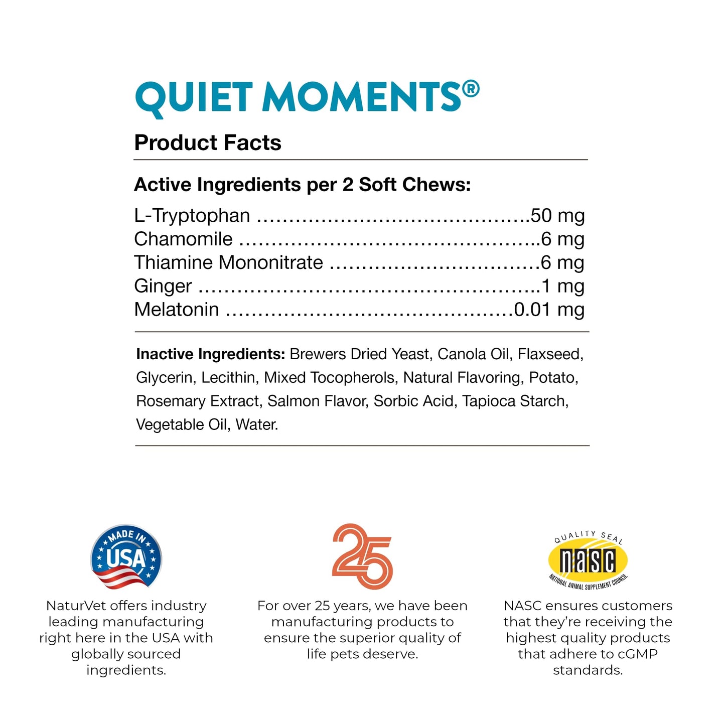 NaturVet Quiet Moments Calming Aid Cat Supplement Plus Melatonin – Helps Reduce Stress in Cats – for Pet Storm Anxiety, Motion Sickness, Grooming, Separation, Travel – 50 Ct. Soft Chews