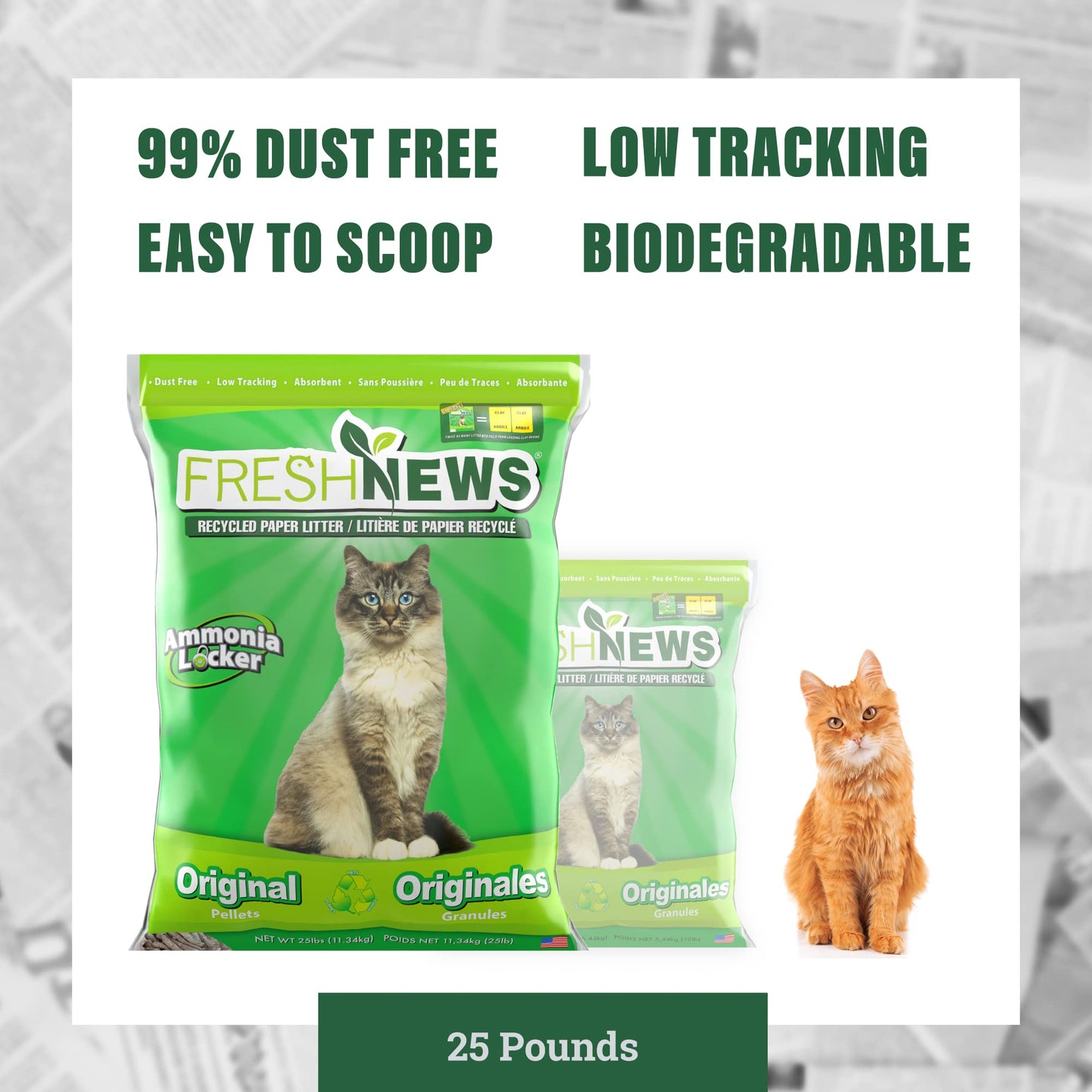 Fresh News Recycled Paper, Original Pellet Cat Litter, 25 Pound