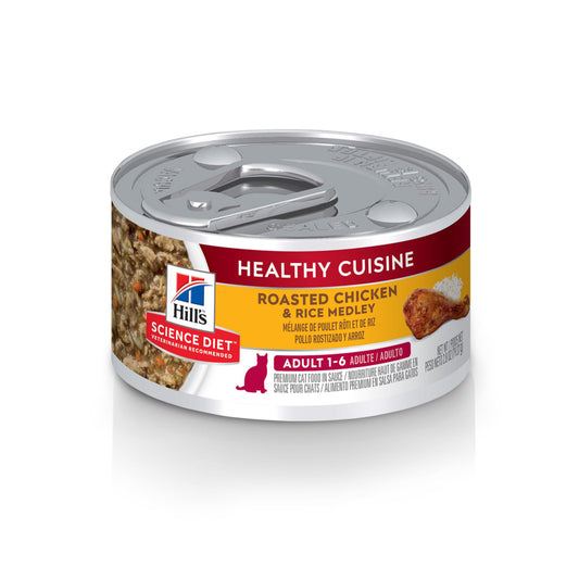 Hill's Science Diet Healthy Cuisine, Adult 1-6, Great Taste, Wet Cat Food, Roasted chicken & Rice Stew, 2.8 oz Can, Case of 24