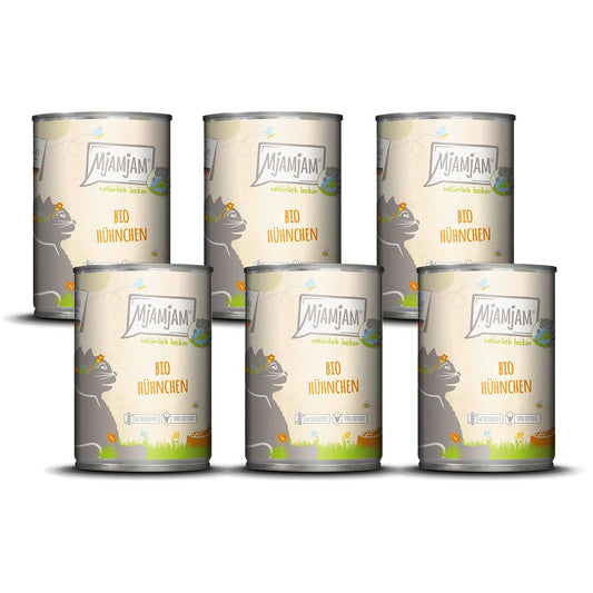 MjAMjAM – Premium Nassfutter für Katzen - natürlich lecker – Bio Hühnchen, 6er Pack (6 x 400g), getreidefrei mit extra viel Fleisch