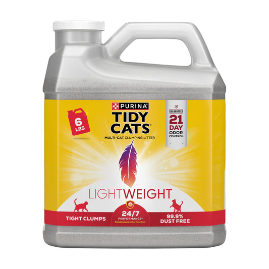 Purina Tidy Cats LightWeight, Low Dust, Clumping Cat Litter Odor Control 24/7 Performance Multi Cat Litter - 6 lb. Jug