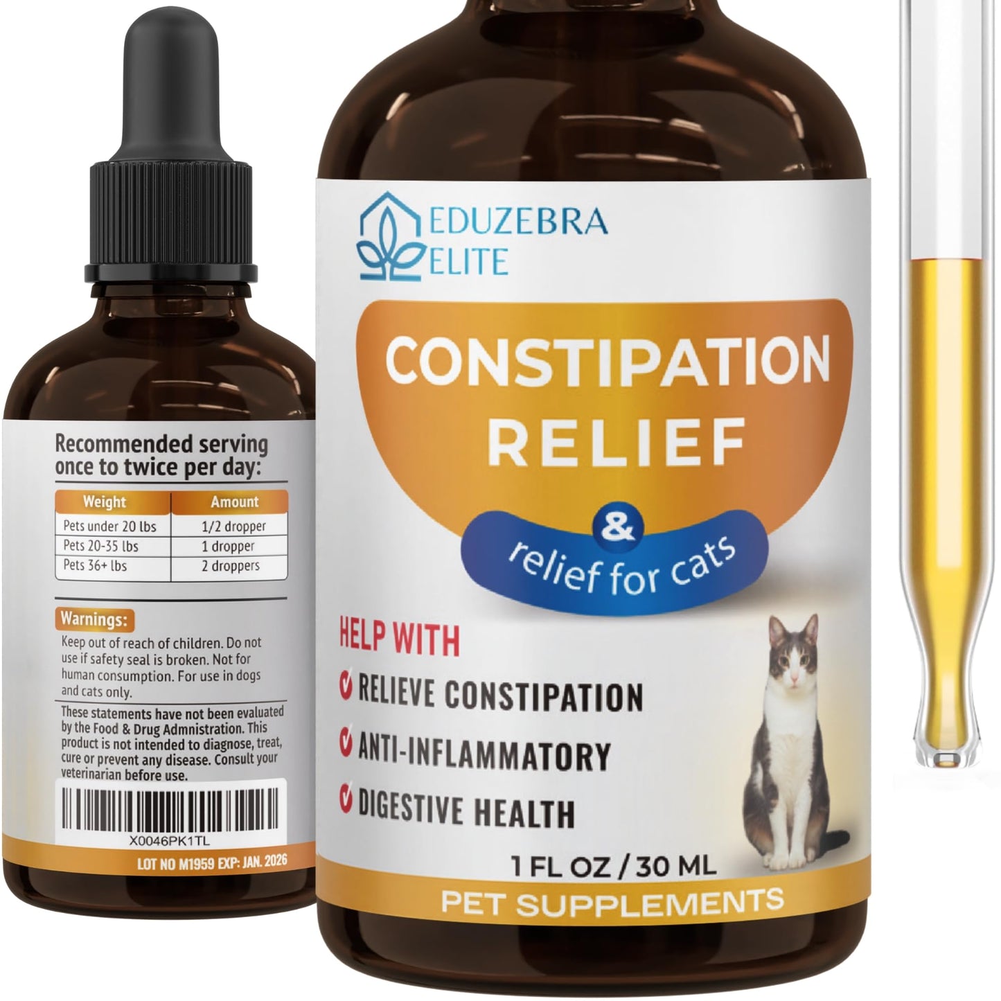 EDUZEBRA Cat Constipation Relief, Constipation Relief for Cat, Cat Laxative Constipation Relief, Cat Stool Softener, Cat Laxative, Promotes Digestive Health.