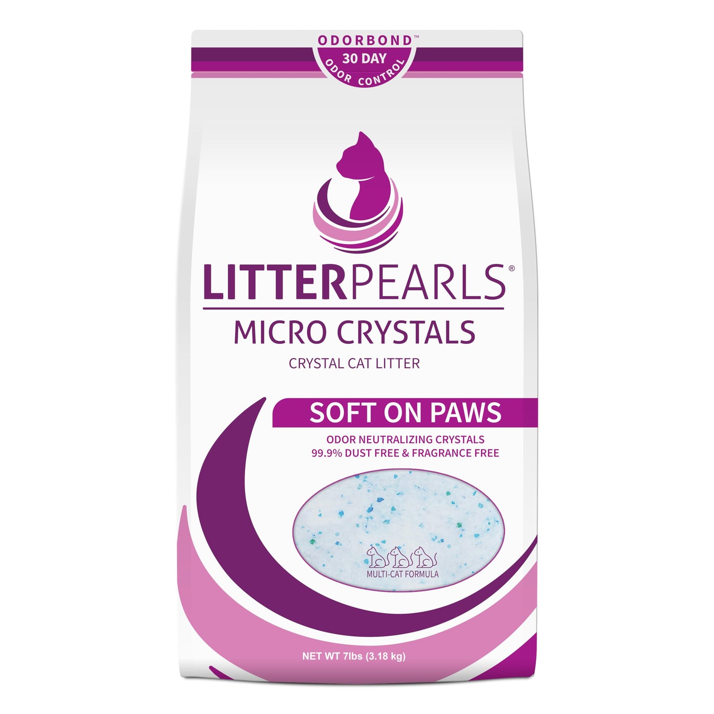 Litter Pearls Micro Crystals Unscented Non-Clumping Crystal Cat Litter with Odorbond, 7 lb, White, Clear and Blue Crystals (LPMC7)