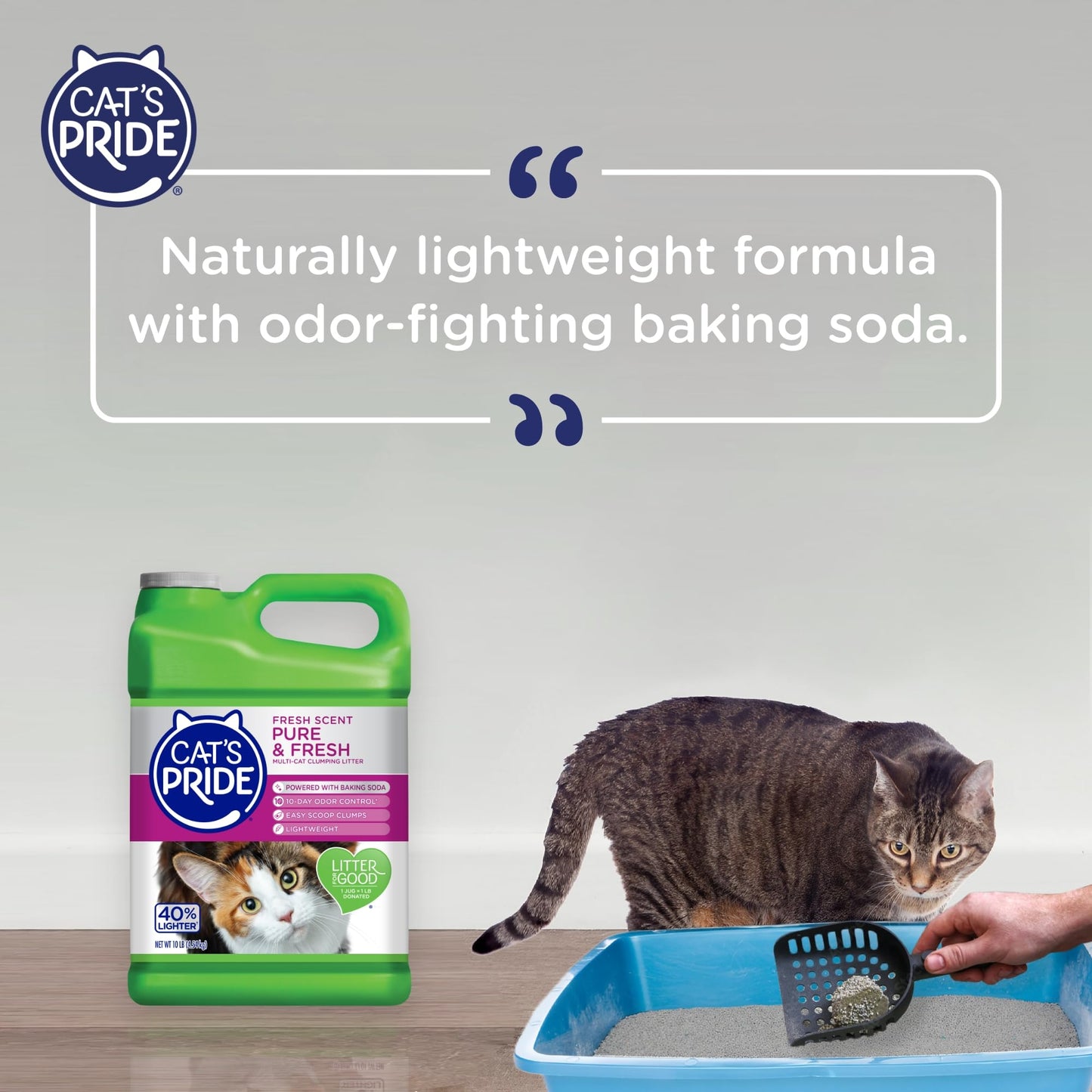 Cat's Pride Premium Lightweight Clumping Litter: Pure & Fresh - Up to 10 Days of Powerful Odor Control - Multi-Cat, Scented, 10 Pounds