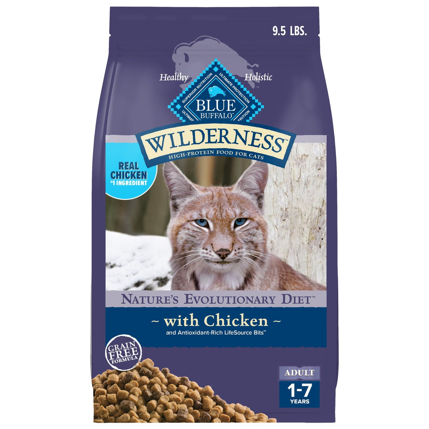 Blue Buffalo Wilderness Nature's Evolutionary Diet High-Protein, Grain-Free Natural Dry Food for Adult Cats, Chicken, 9.5-lb Bag