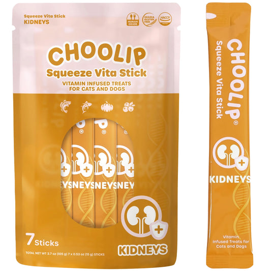 Choolip Squeeze Vita Stick Lickable Treats for Dogs & Cats. 7 Kidney Support Sticks with Essential multivitamins. Soft and Tasty Paste for All Life Stages, Supporting Kidney Health