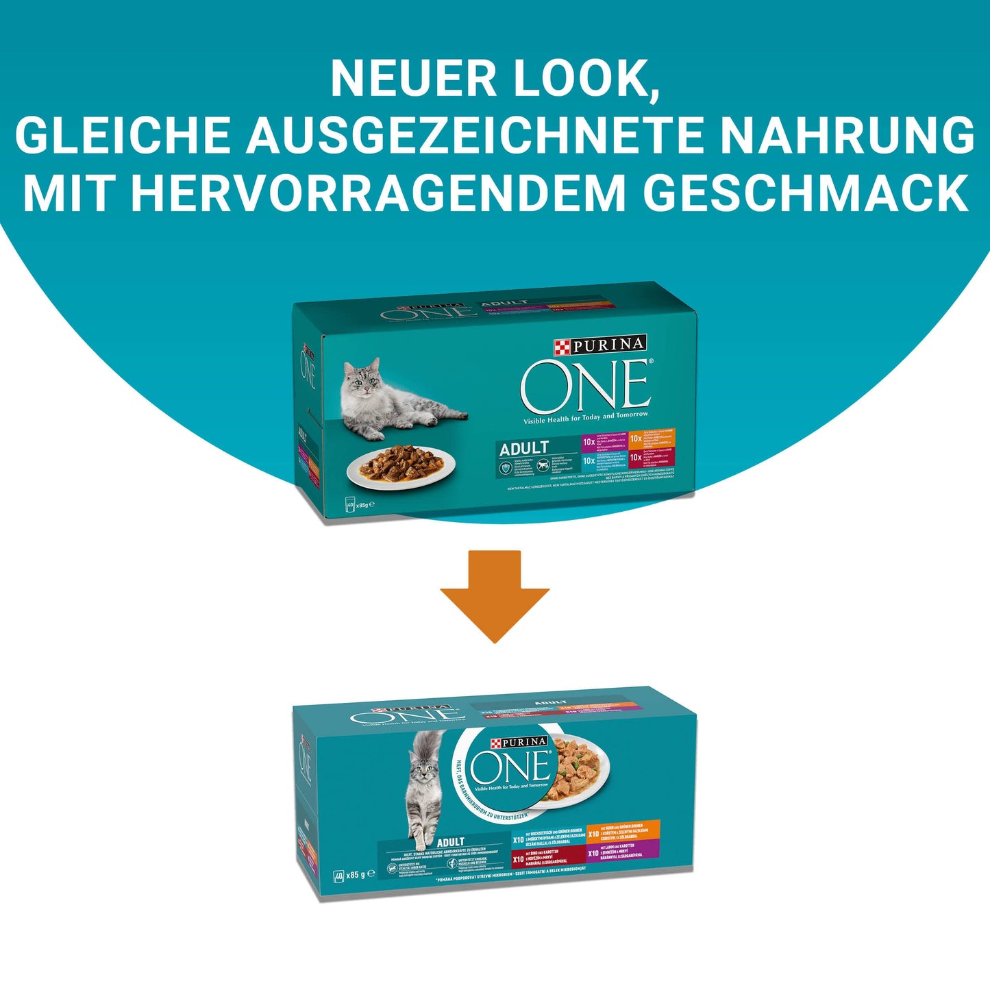 PURINA ONE Adult Katzenfutter nass, Sorten-Mix, 40er Pack (40 x 85g)