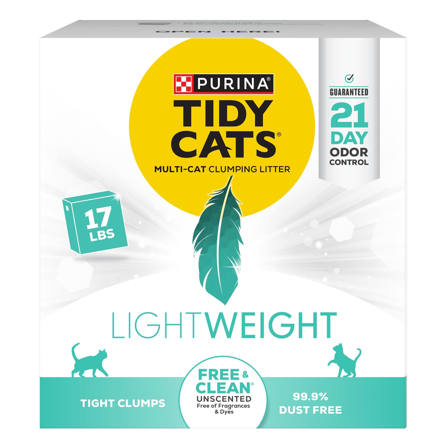 Purina Tidy Cats Low Dust, Clumping Cat Litter Odor Control, LightWeight Free and Clean Unscented, Multi Cat Litter - 17 Lb. Box