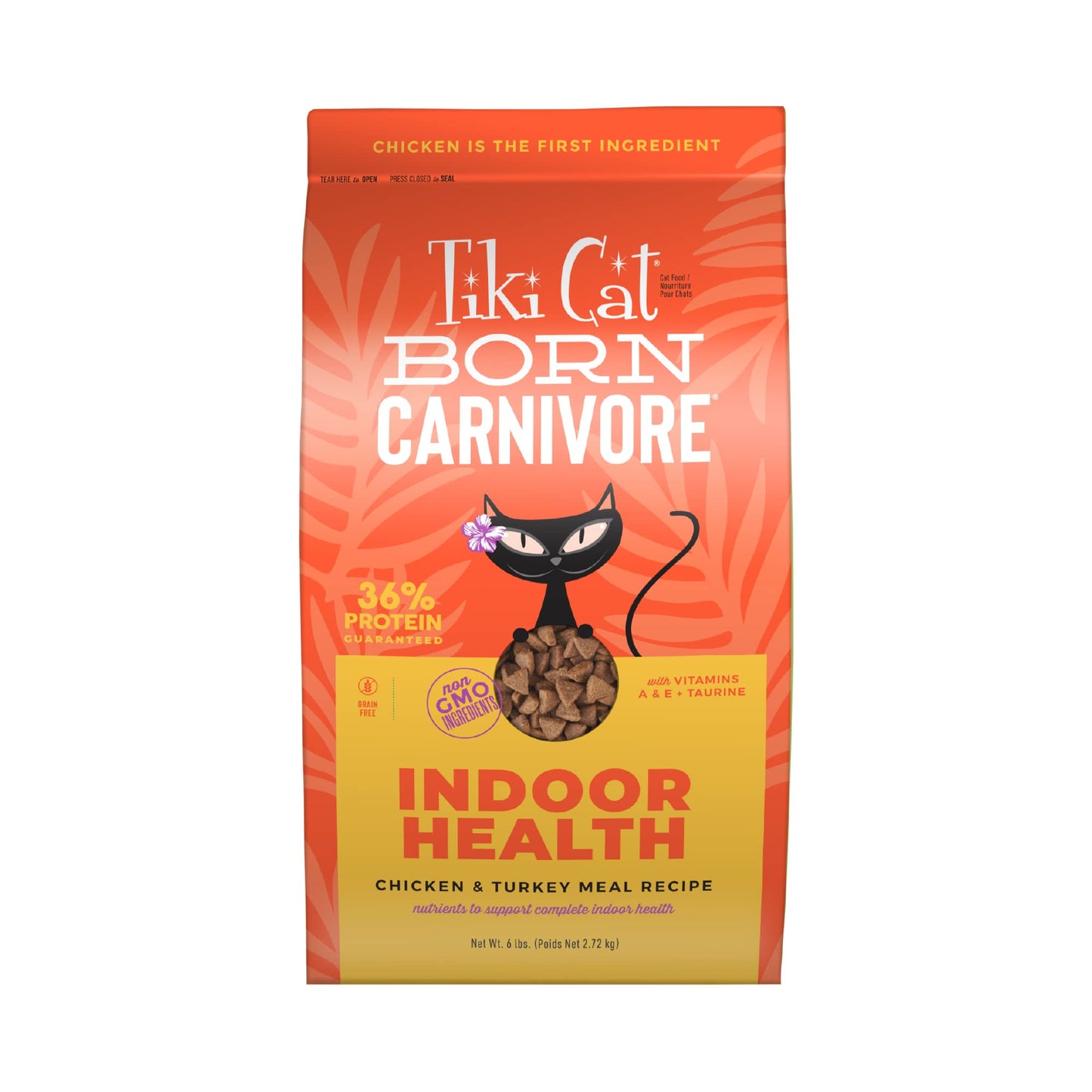 Tiki Cat Born Carnivore Indoor Health, Chicken & Turkey Meal, Grain-Free Baked Kibble to Maximize Nutrients, Dry Cat Food, 6 lbs. Bag