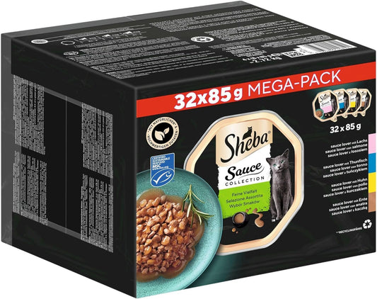 SHEBA Schale Nassfutter Multipack Mega-Pack Sauce Collection Feine Vielfalt MSC-zertifiziert 32 x 85g