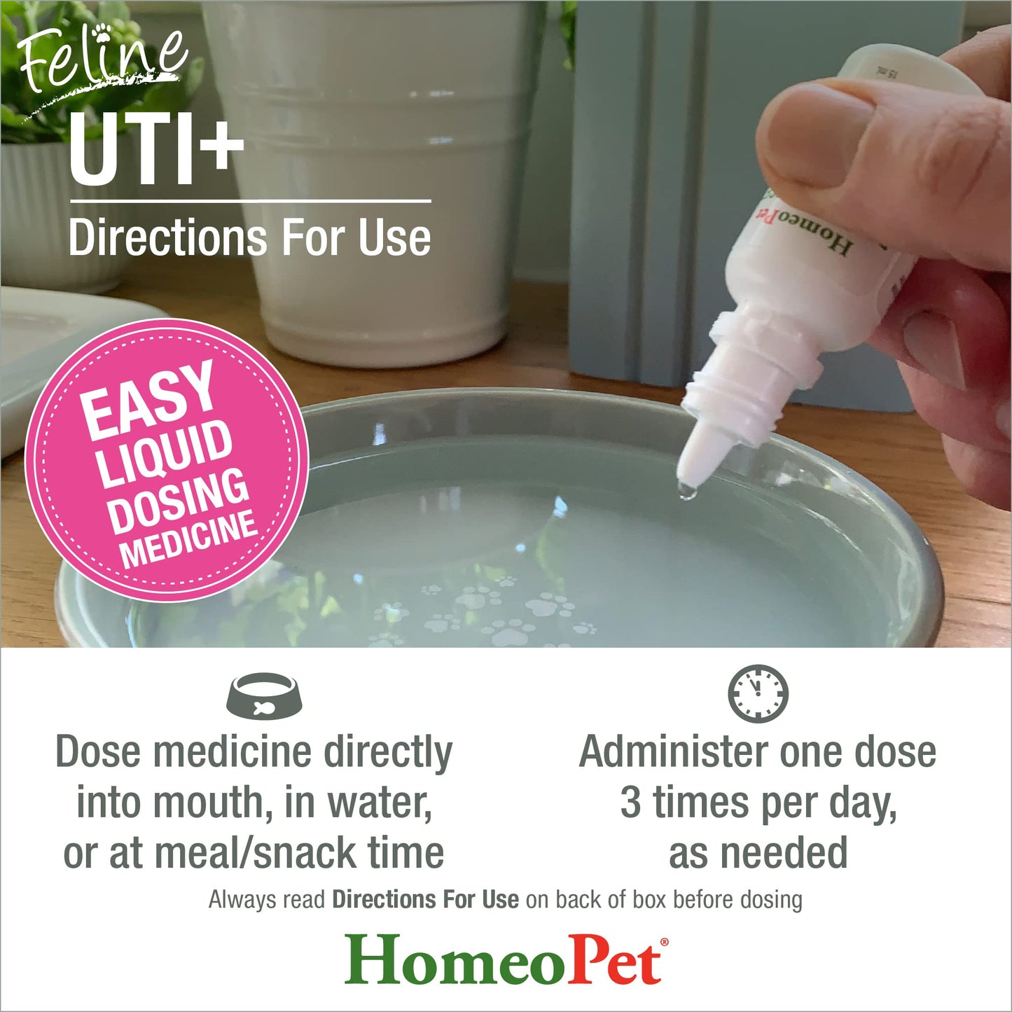 HomeoPet Feline UTI Plus, Safe and Natural Urinary Tract Medicine for Cats, Feline Urinary Tract Support, 15 Milliliters