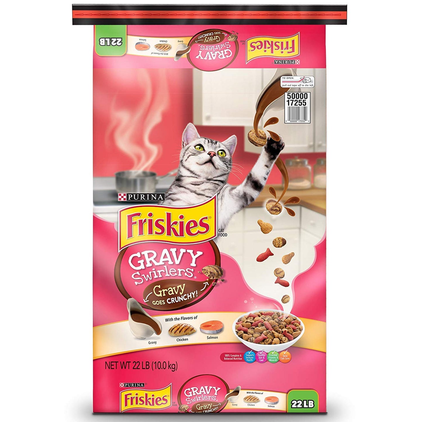 Purina Friskies Dry Cat Food Gravy Swirl'd With Flavors of Chicken, Salmon and Gravy - 22 lb. Bag