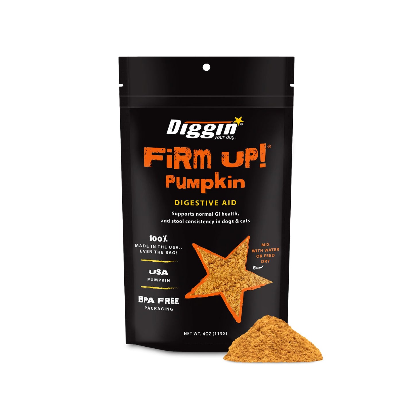 Diggin' Your Dog – Firm Up Pumpkin for Dogs & Cats – Fiber Supplement with Pumpkin & Apple Fiber for Cat & Dog Digestive Support – Made in USA, 4 oz