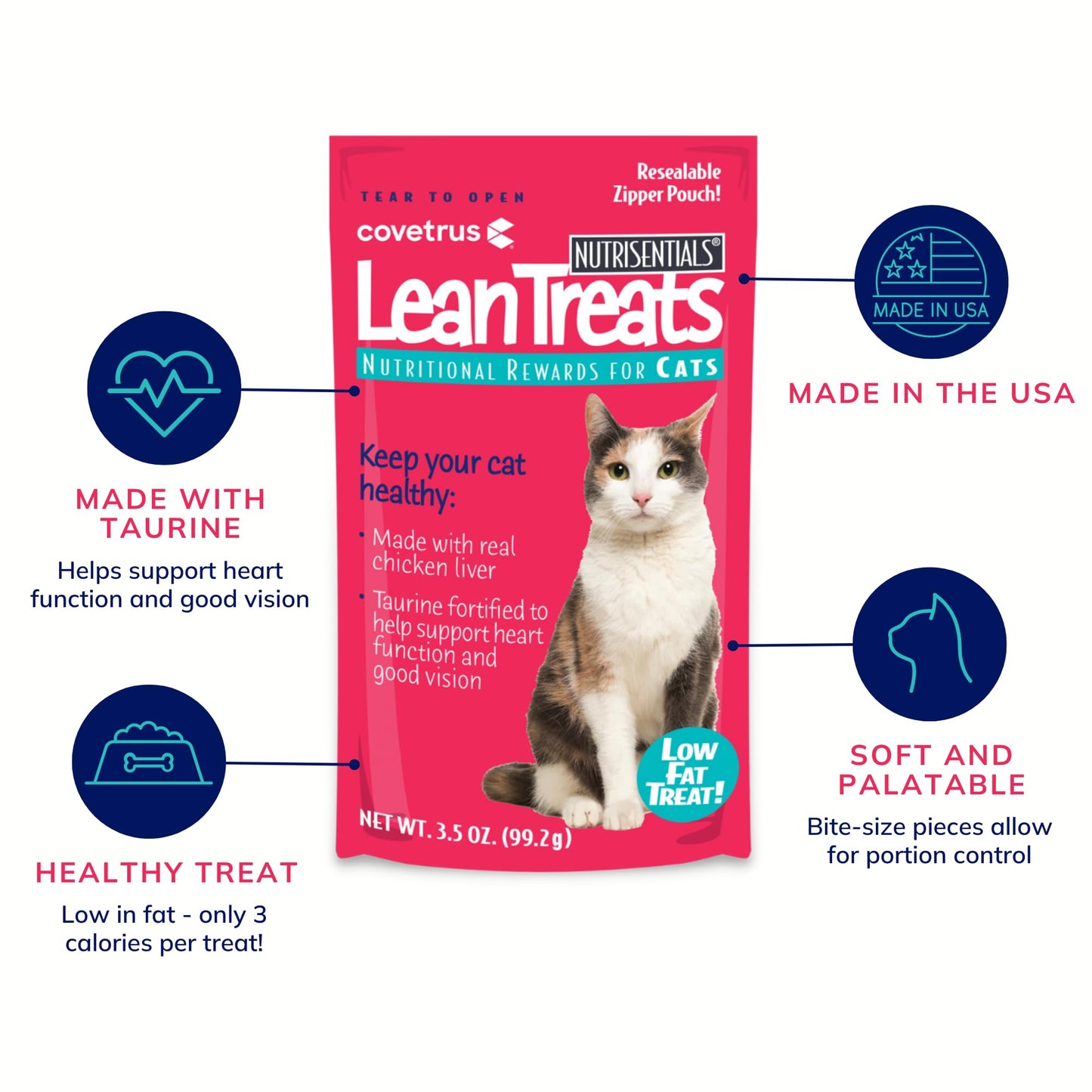 Covetrus Nutrisential Lean Treats for Cats - Soft Cat Treats for Small, Medium, Large Cats - Nutritional Low Fat Bite Size Feline Treats - Chicken Flavor - 3 Pack - 3.5oz