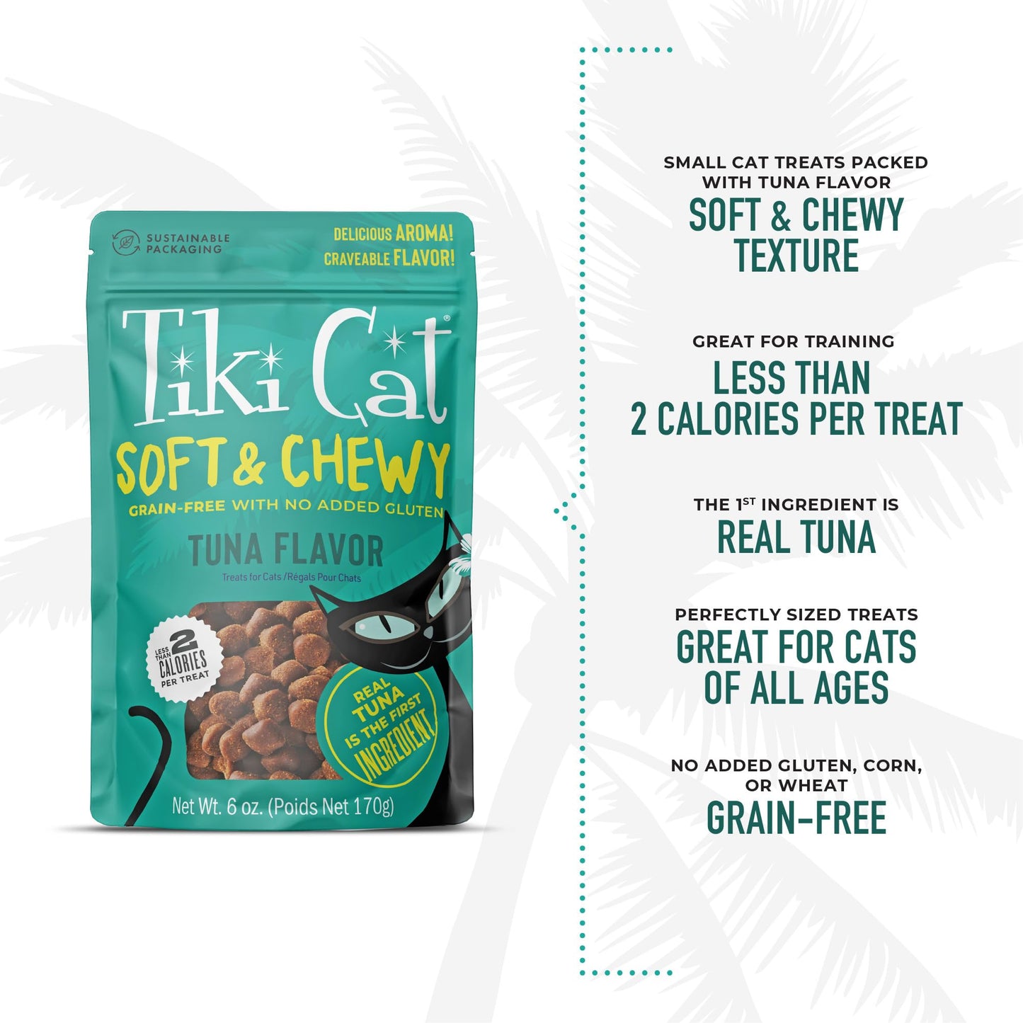 Tiki Cat Soft & Chewy Treats, Tuna Flavor, 3 Calories Per Treat with Grain-Free and No Added Gluten, 6 oz Pouch (Pack of 1)