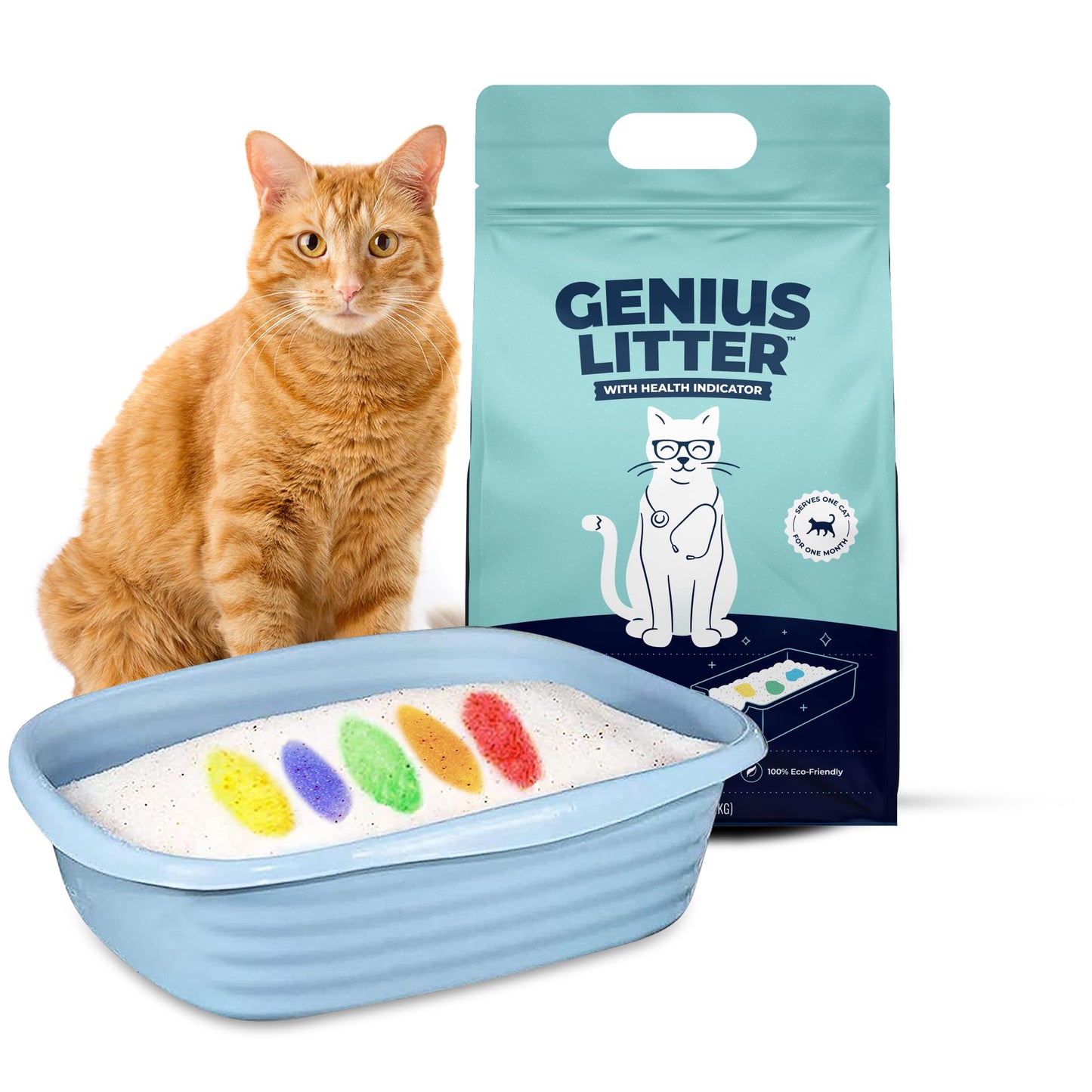 Genius Litter Health Indicating Cat Litter with Non-Clumping Lightweight Color Changing Silica Gel Crystals As Seen on Shark Tank, Non Clumping, Super Absorbent Odor Control (1 Bag (6lb))