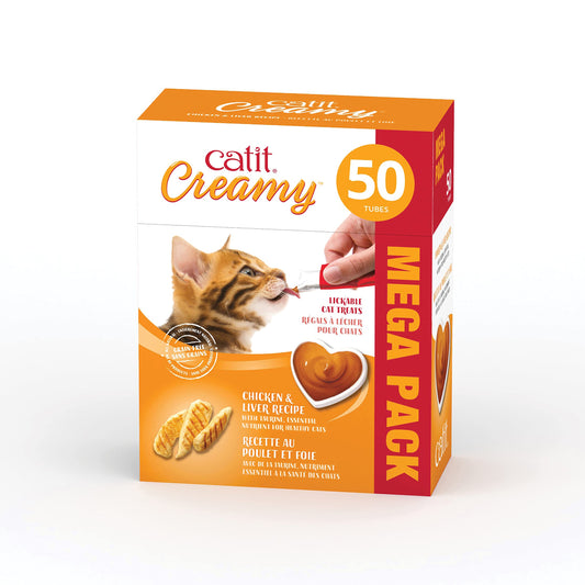 Catit Creamy Lickable Cat Treat, Healthy Cat Treat, Chicken & Liver, 50 Pack