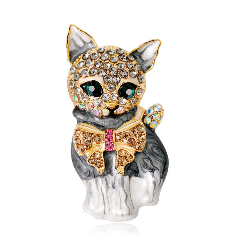 Lively Pride Cat Brooch for Party Shell Metal Crown Blue Crystal Enamel Pin Black Animal Brooch for Women Jewelry Accessories