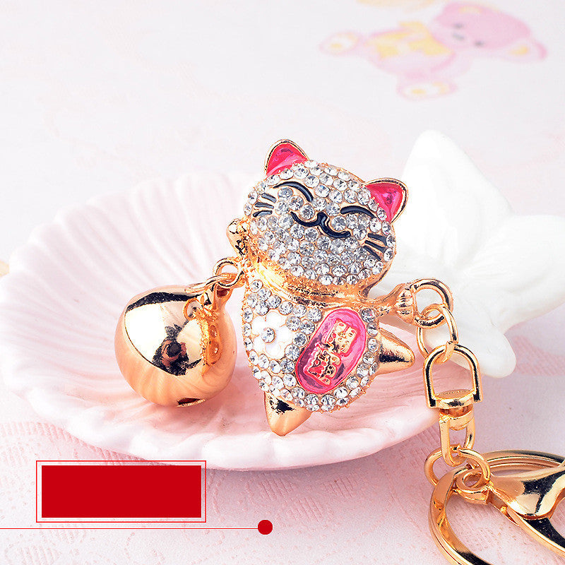 Diamond-studded Creative Bell Lucky Cat Keychain Pendant