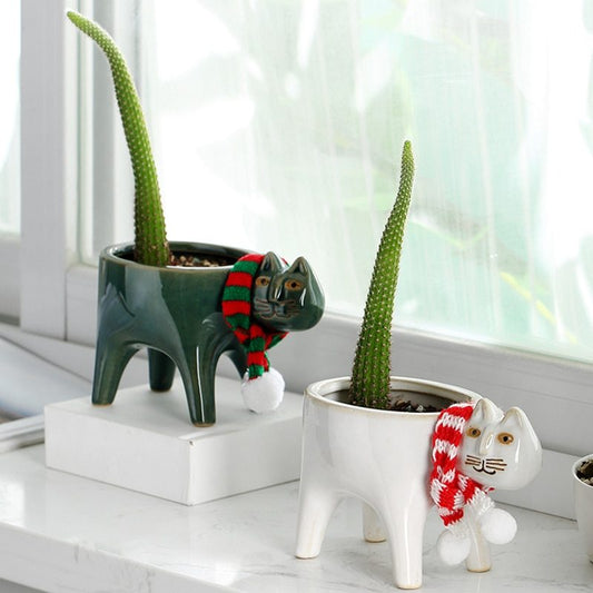 Desktop Cute Ceramic Cat Cactus Flower Pot