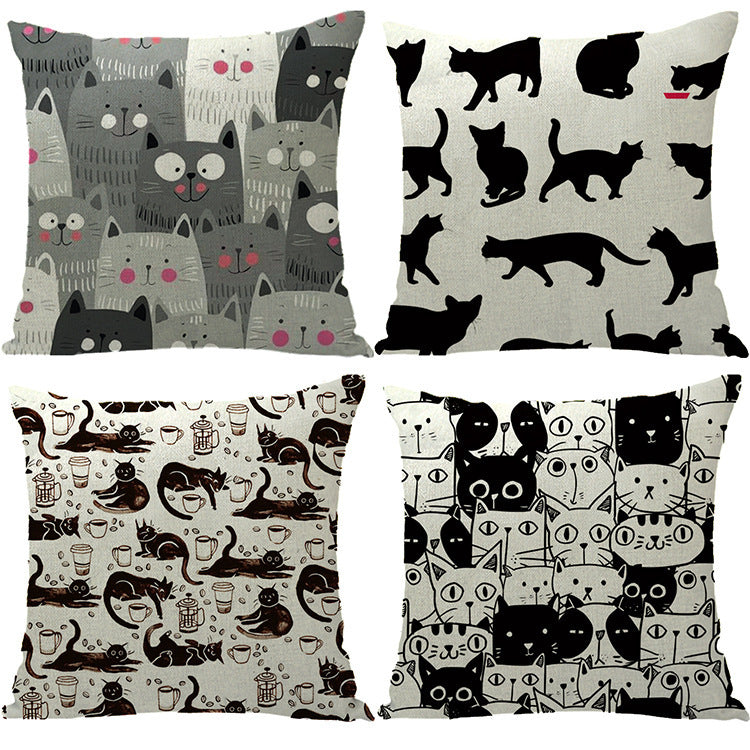 Home Halloween Linen Pillowcase Cat Cushion Cover