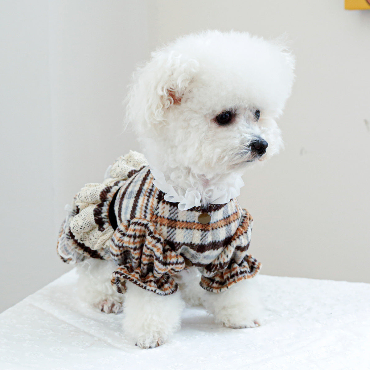 Pet Clothes Cat Clothing Autumn And Winter Maillard Woolen Skirt