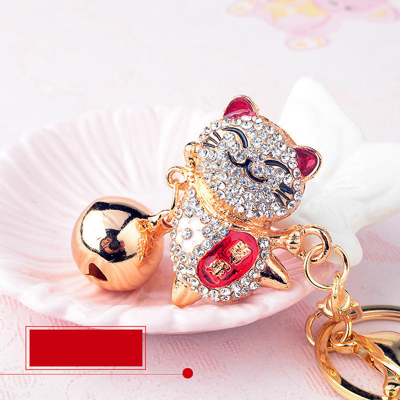 Diamond-studded Creative Bell Lucky Cat Keychain Pendant