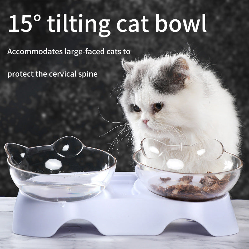 Protect The Cervical Spine Cat Bowl Cat Feeding And Drinking Pet Transparent Double Bowl Cat Food Bowl Plastic Bowl