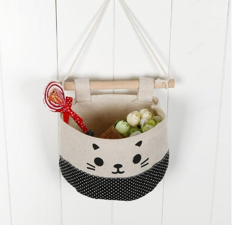 Linen Cat Hanging Storage Bag