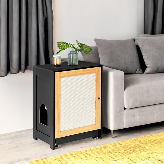 Cat Litter Box Enclosure, Hidden Cat Washroom, Kitty End Table, Litter cabinet with sisal door,Black