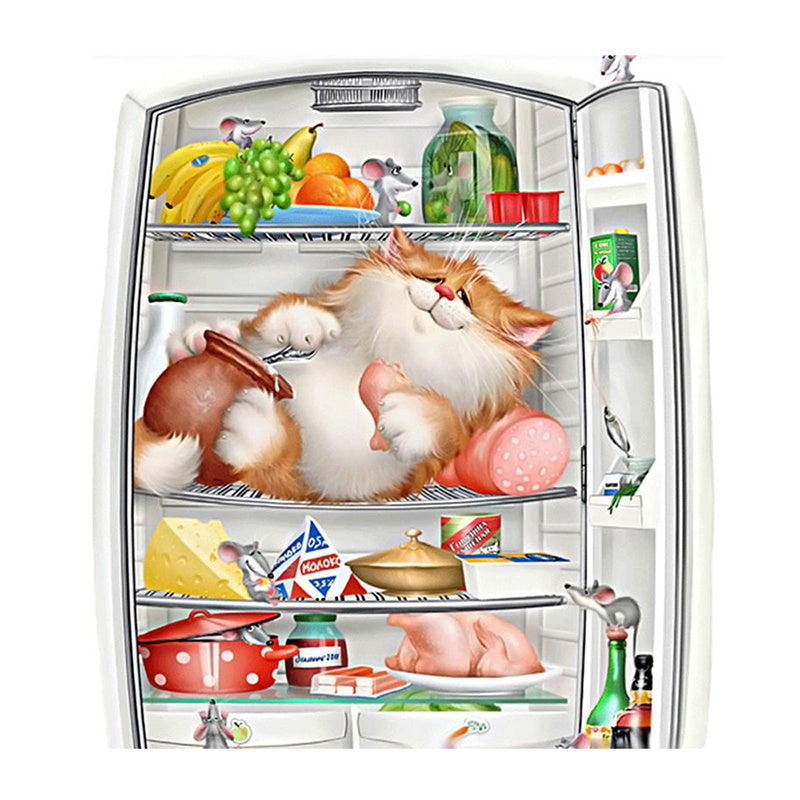 Diamond Embroidery Cat In The Refrigerator