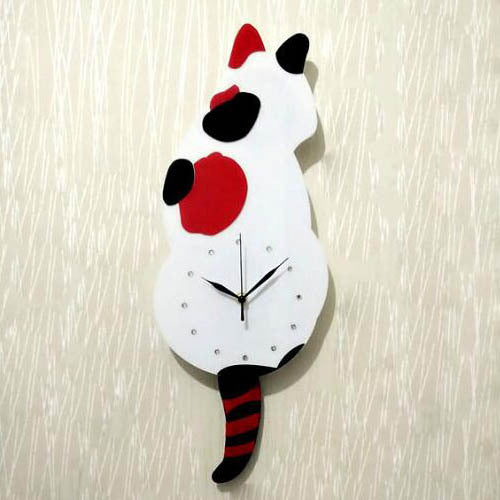 Wall  Quartz Clock Mute Cute Cat With Tail