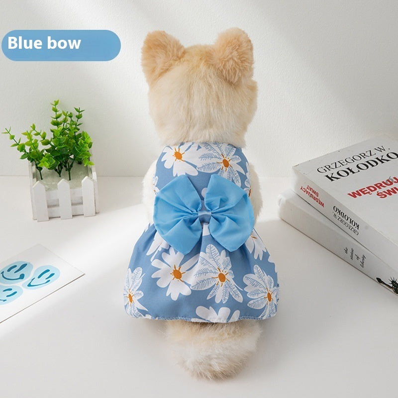 New Summer Ultra-thin Cool Pet Clothes Cat Pet Fashion Floral Butterfly Knot Princess Dress