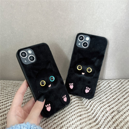 Plush Three-dimensional Cat Eyes Mobile Phone Case Anti-fall