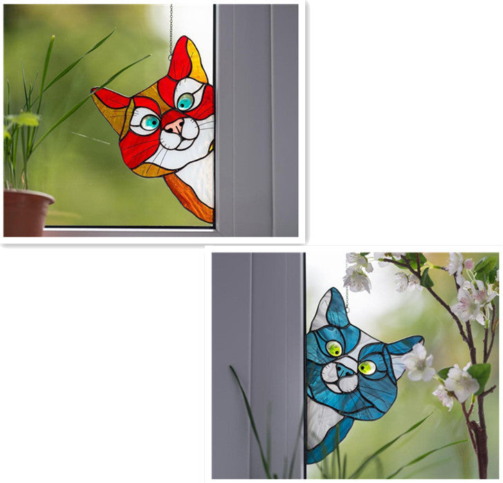 Stained Glass Cat Window Hanger Decoration