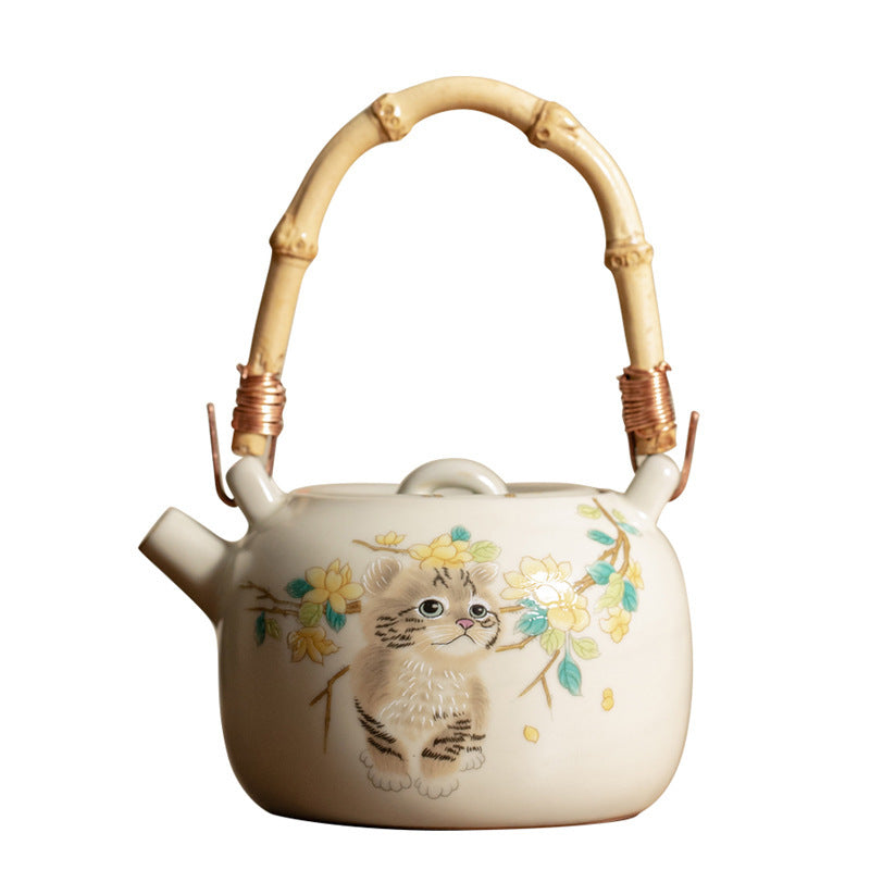 Ru Ware Cute Cat Loop-handled Teapot