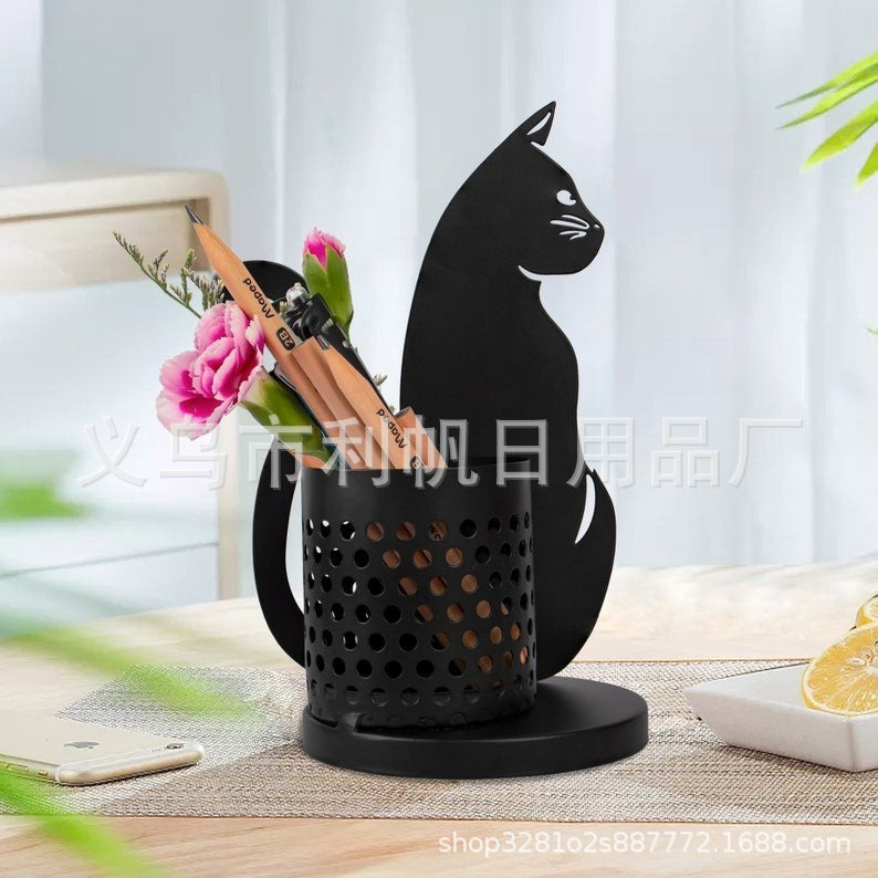 Black Metal Cat Squirrel Pen Holder