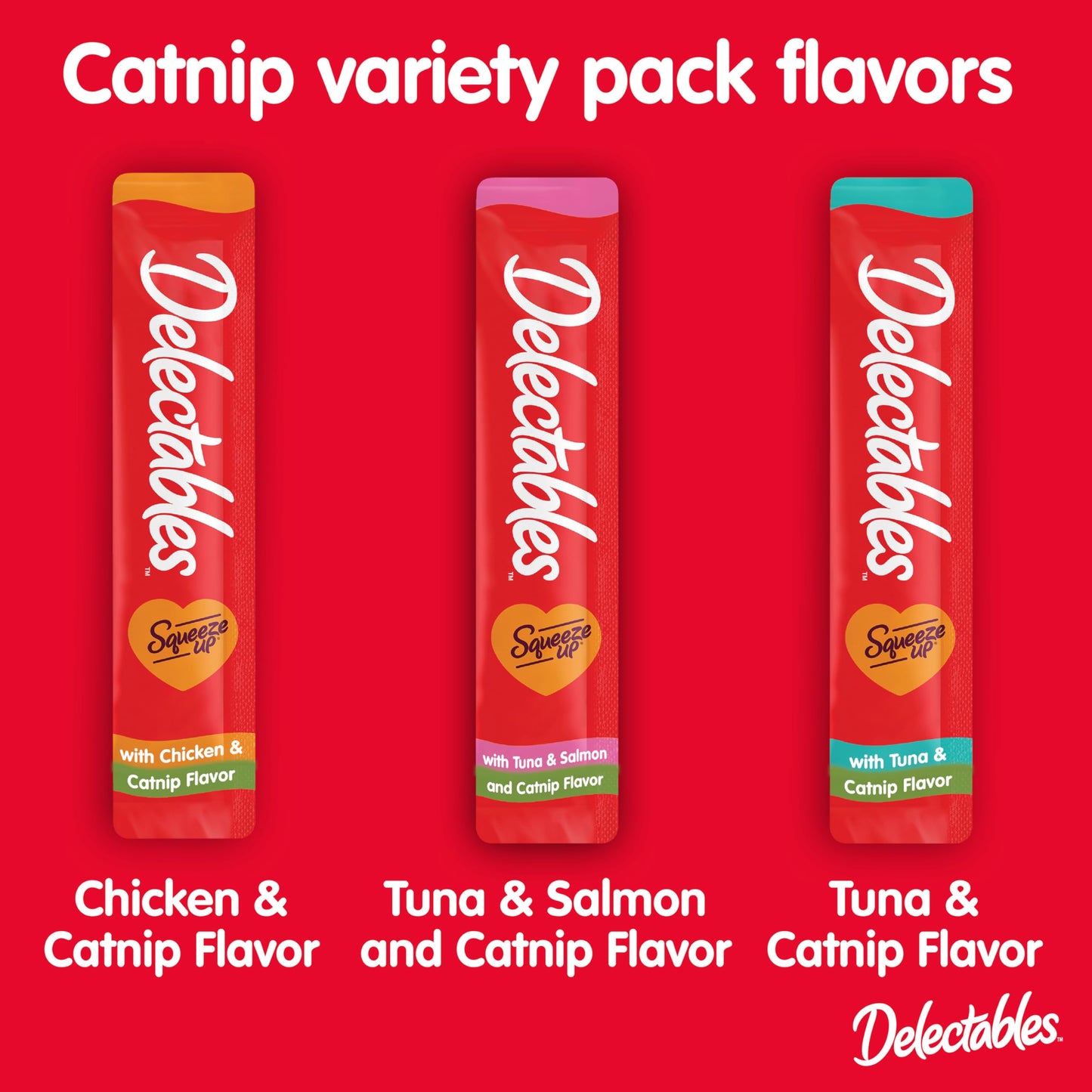 Delectables Squeeze Up Catnip Variety Pack, Creamy Squeezable Puree, Lickable Wet Cat Treats, Grain Free, No Added Fillers, No by-Products, No Added Preservatives, 0.5 Ounces Tube, 20 Tubes Total